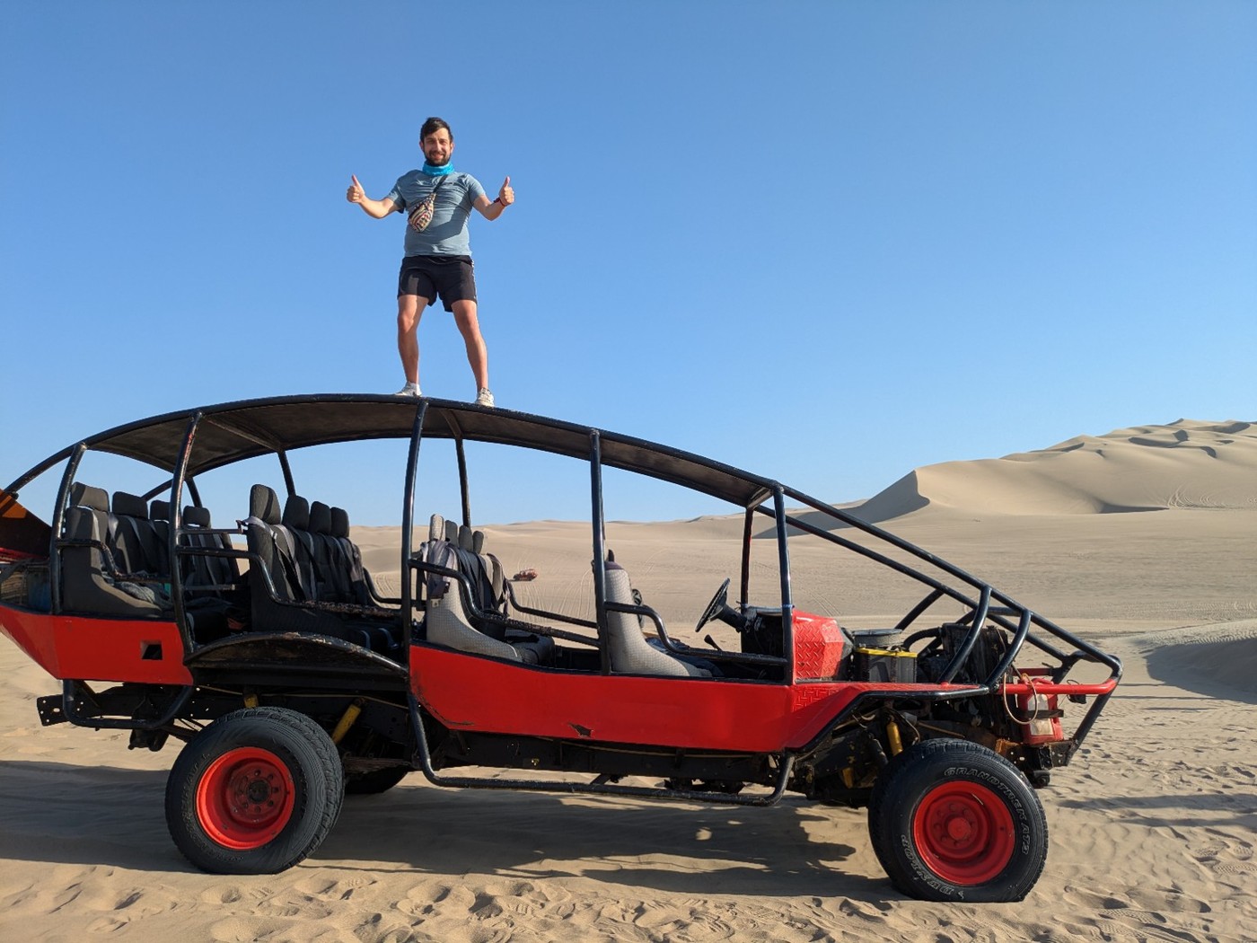 Liam on dune buggy in Huacachina