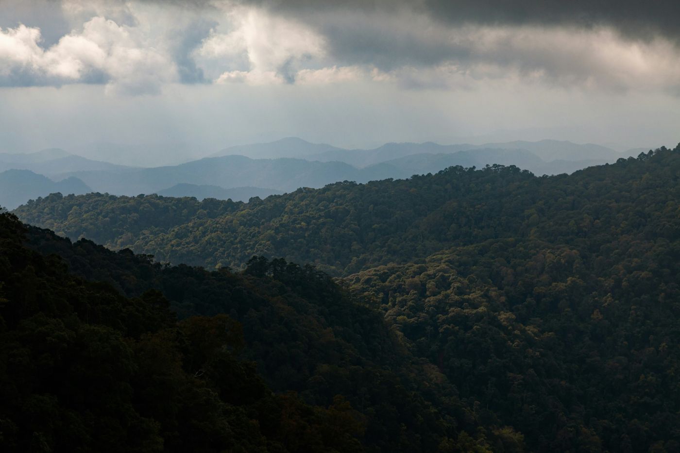 Layers of forested mountain ridges outside Chiang Mai