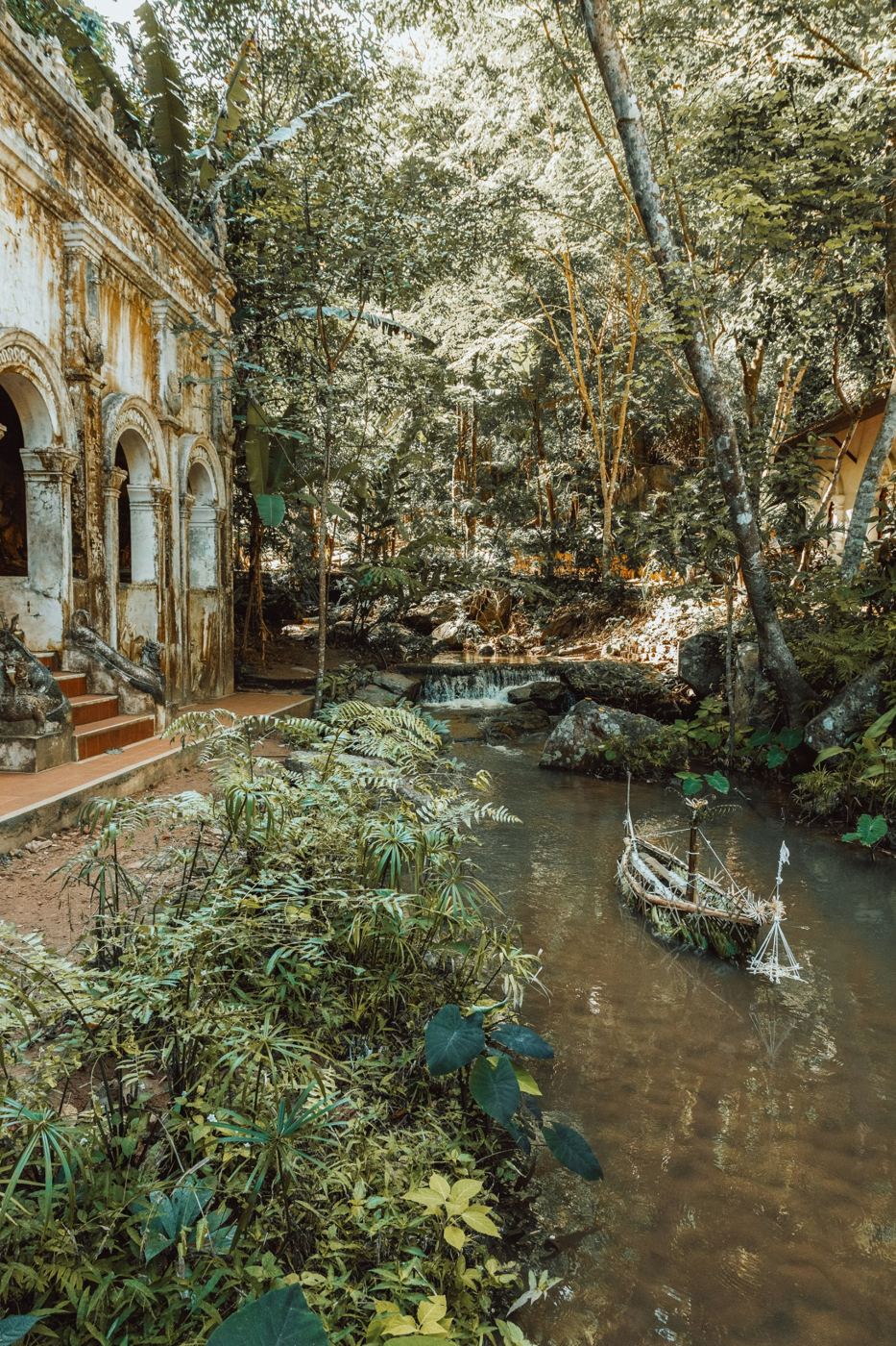 A jungle stream beside an old temple along the forest trail up Doi Suthep